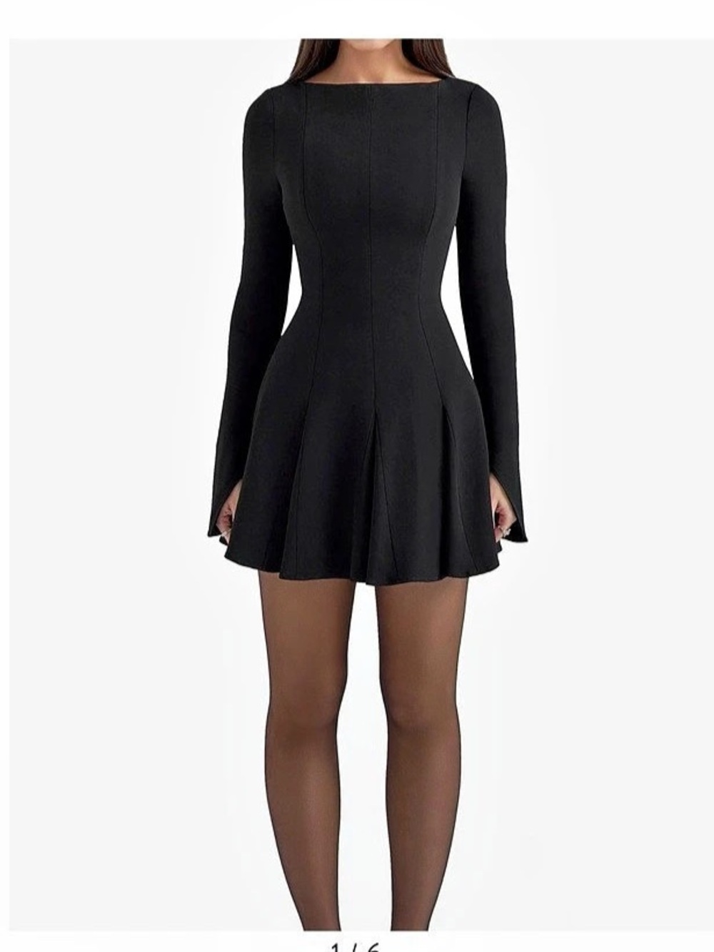 House of CB Francesca Black Stretch Crepe Godet Long Sleeve Mini Dress - Picture 4 of 8
